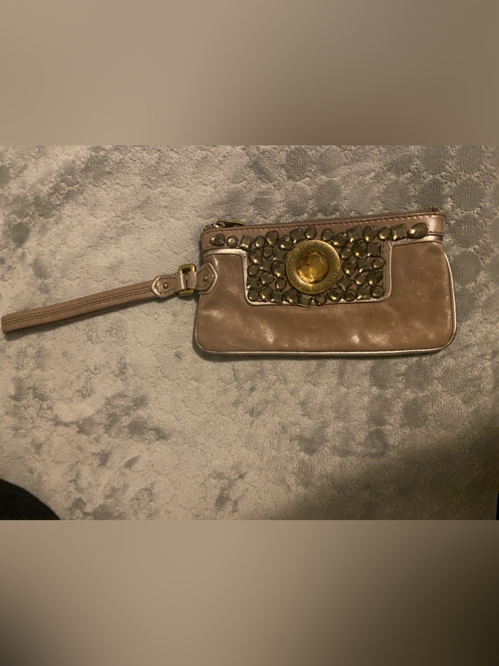 Marc by Marc Jacobs Tan Wristlet with
Gold Embellishments